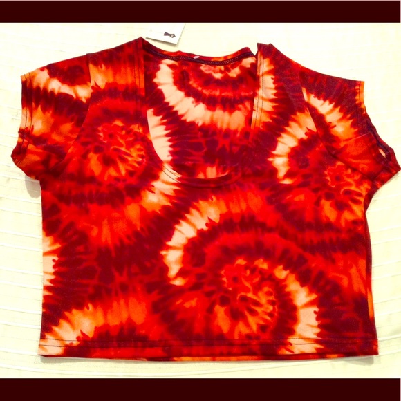 Red Spandex Tie Dye Cap Sleeve Crop Top - Picture 1 of 2